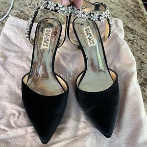 Badgley Mischa Black Pointed Toe Evening Shoes with Silver Embellishment Strap